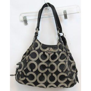 Coach Maggie Mia Optic Grey Canvas Hobo Bag Magnet Button Makeup Purse Pockets